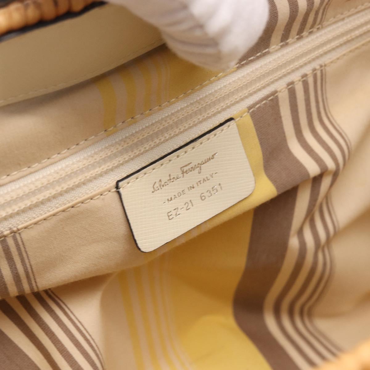 Salvatore Ferragamo Gancini Hand Bag Rattan Beige Silver Auth 189559A