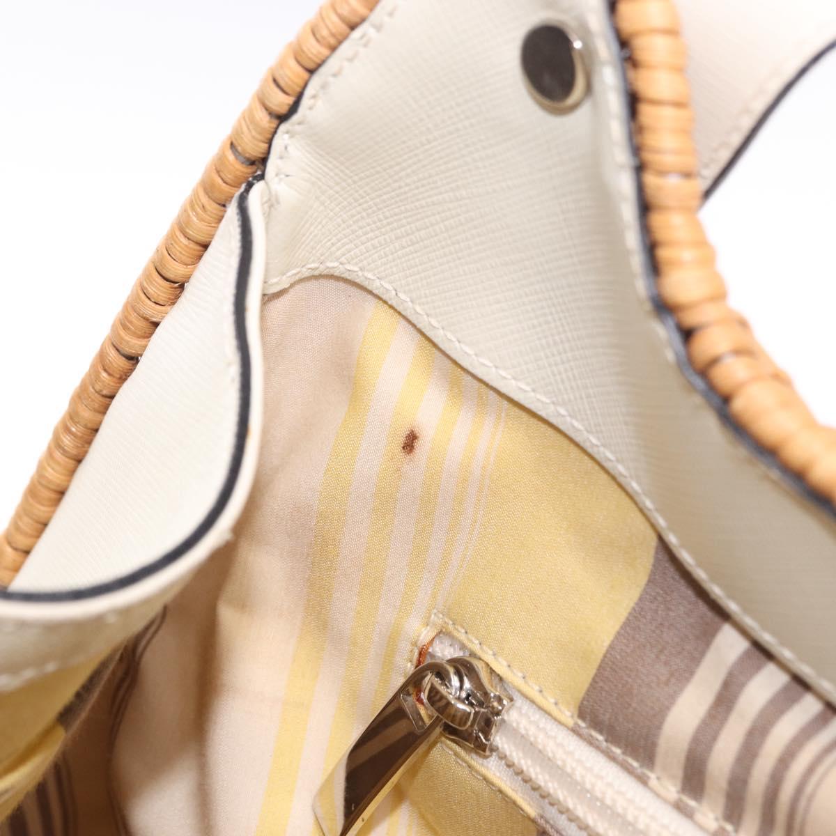 Salvatore Ferragamo Gancini Hand Bag Rattan Beige Silver Auth 189559A