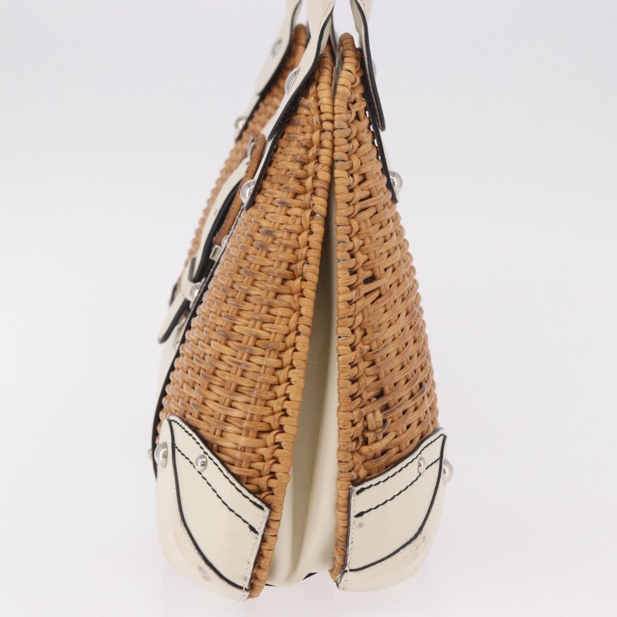 Salvatore Ferragamo Gancini Hand Bag Rattan Beige Silver Auth 189559A