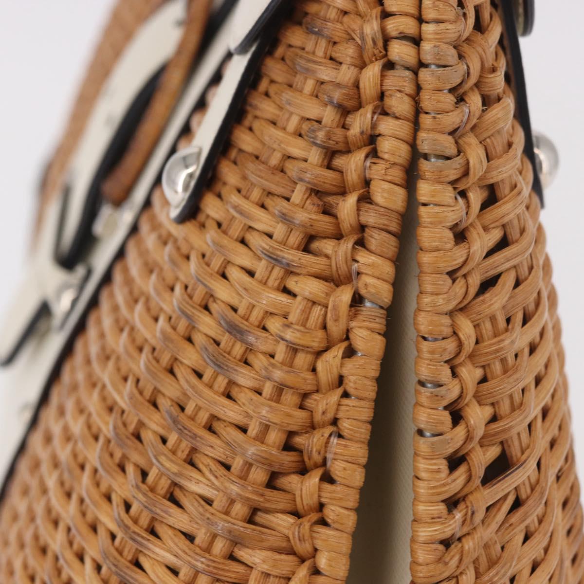 Salvatore Ferragamo Gancini Hand Bag Rattan Beige Silver Auth 189559A