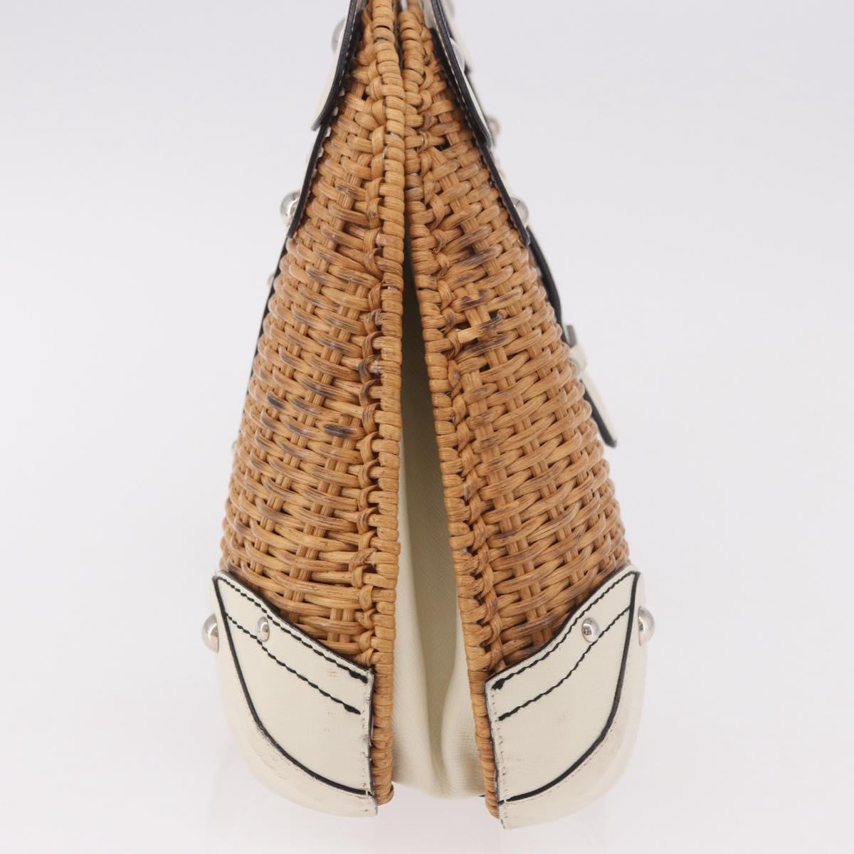 Salvatore Ferragamo Gancini Hand Bag Rattan Beige Silver Auth 189559A