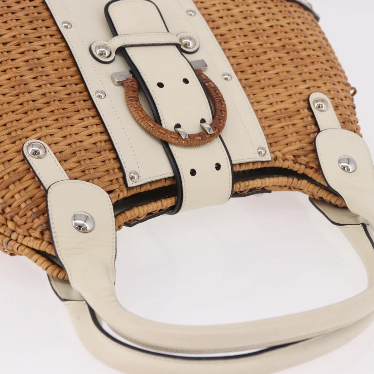 Salvatore Ferragamo Gancini Hand Bag Rattan Beige Silver Auth 189559A