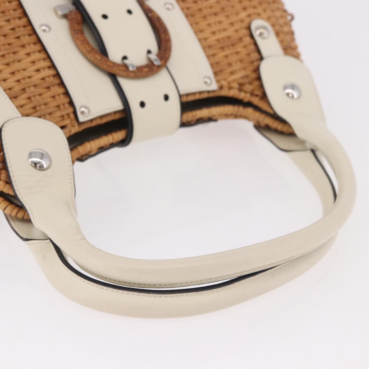 Salvatore Ferragamo Gancini Hand Bag Rattan Beige Silver Auth 189559A