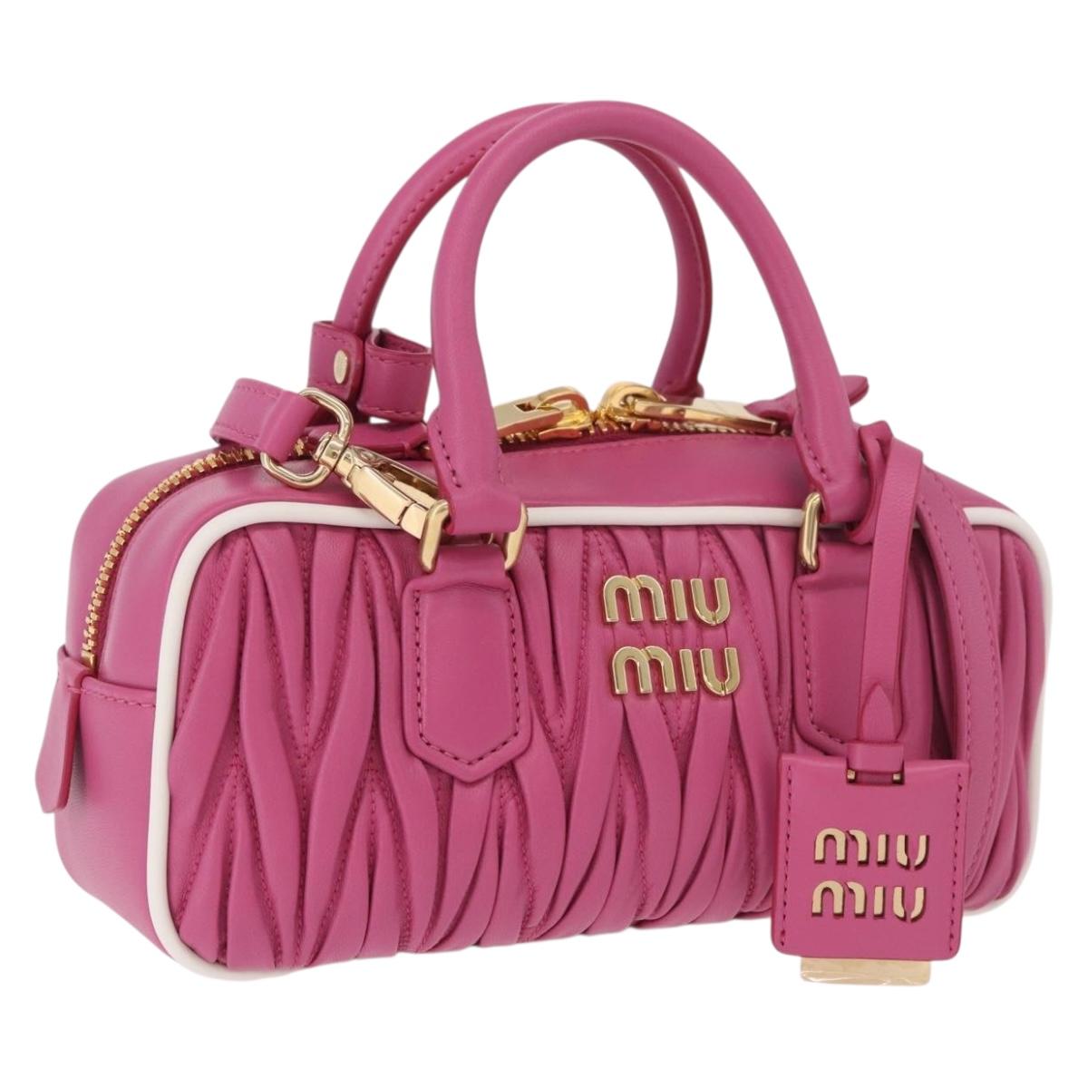 Miu Miu Matelasse Arcadi Small Hand Bag Leather 2way Pink Gold Auth 189560SM