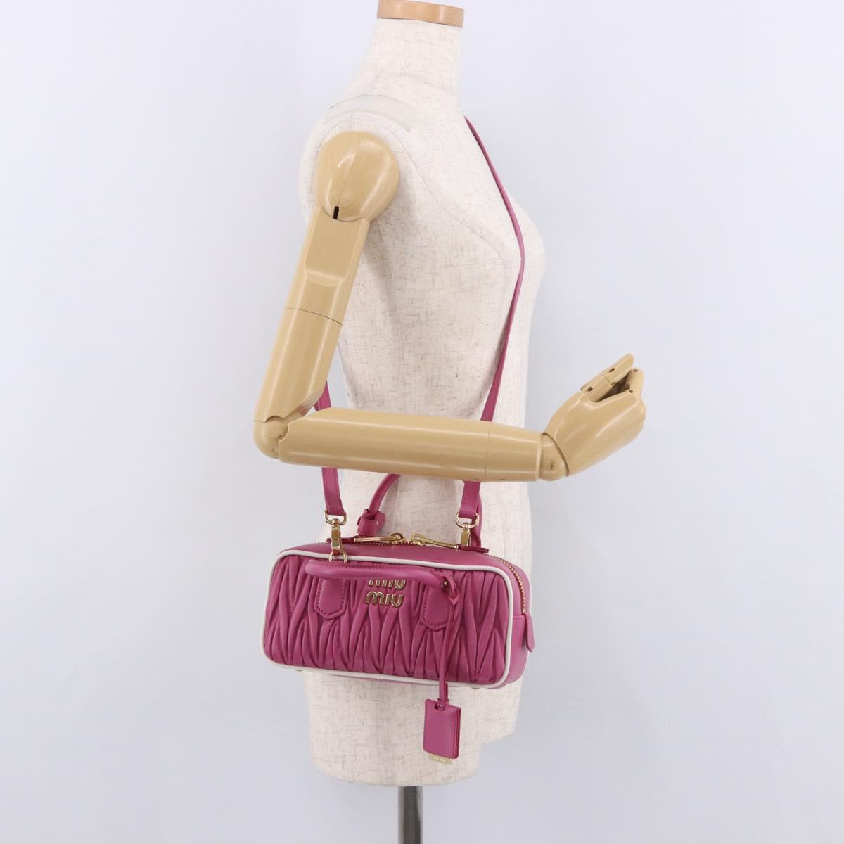 Miu Miu Matelasse Arcadi Small Hand Bag Leather 2way Pink Gold Auth 189560SM