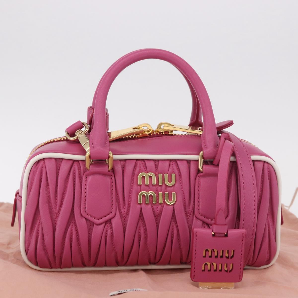 Miu Miu Matelasse Arcadi Small Hand Bag Leather 2way Pink Gold Auth 189560SM