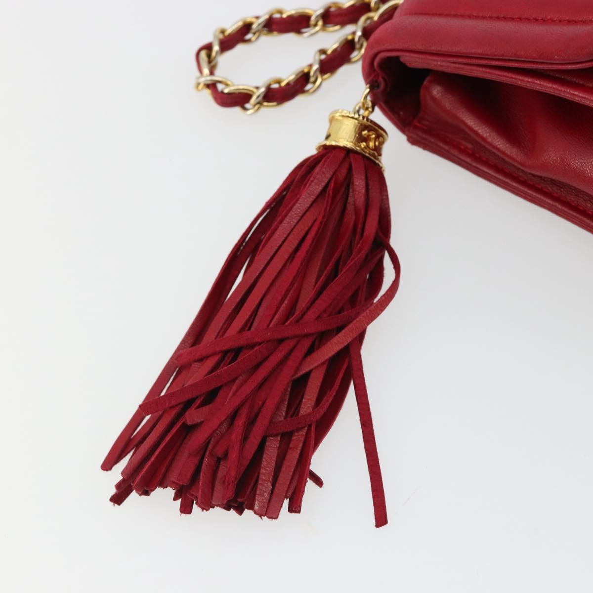 CHANEL Matelasse Chain Shoulder Bag Lamb Skin Red Gold CC Auth 189561