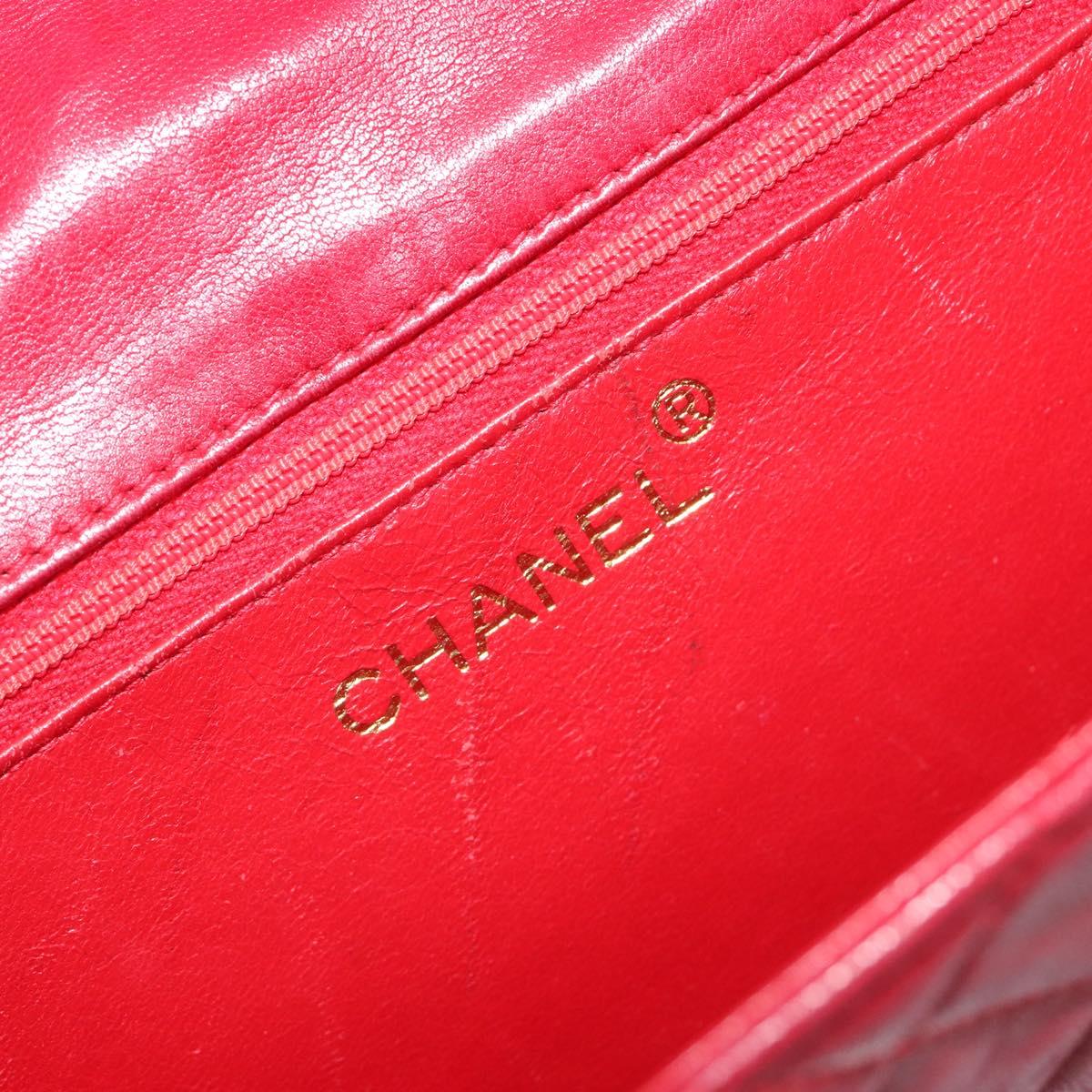 CHANEL Matelasse Chain Shoulder Bag Lamb Skin Red Gold CC Auth 189561