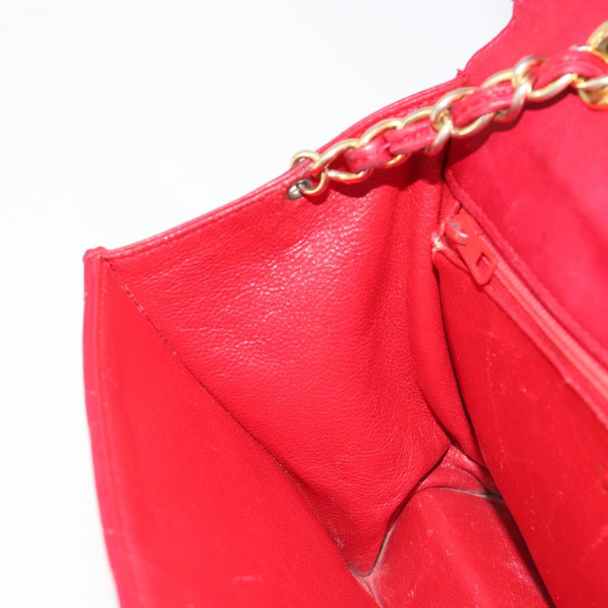 CHANEL Matelasse Chain Shoulder Bag Lamb Skin Red Gold CC Auth 189561