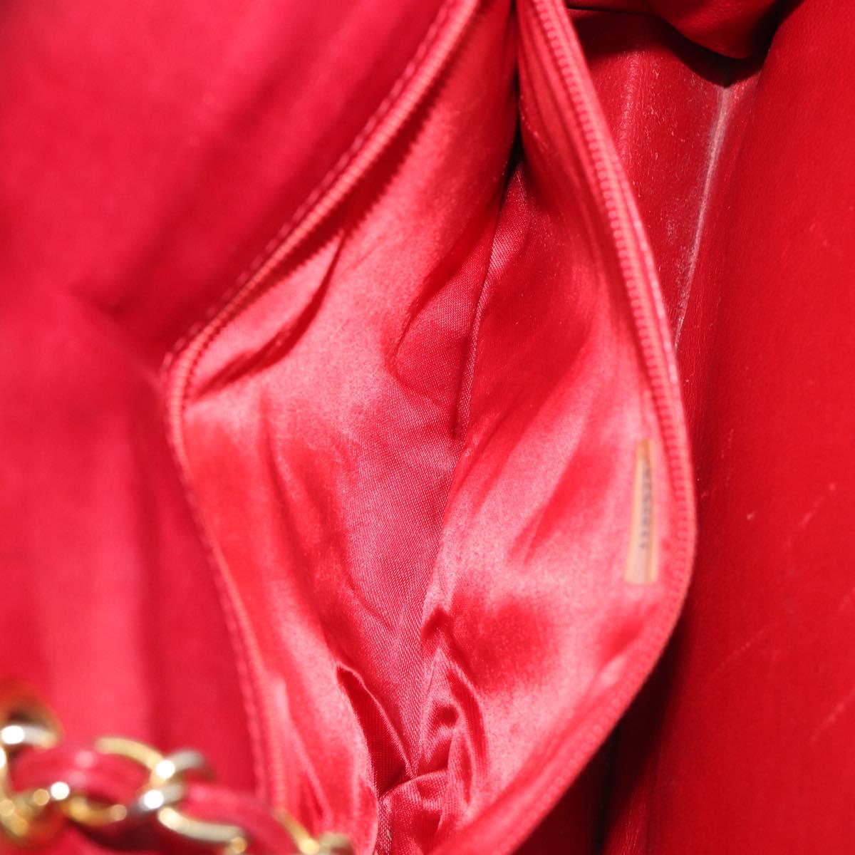 CHANEL Matelasse Chain Shoulder Bag Lamb Skin Red Gold CC Auth 189561