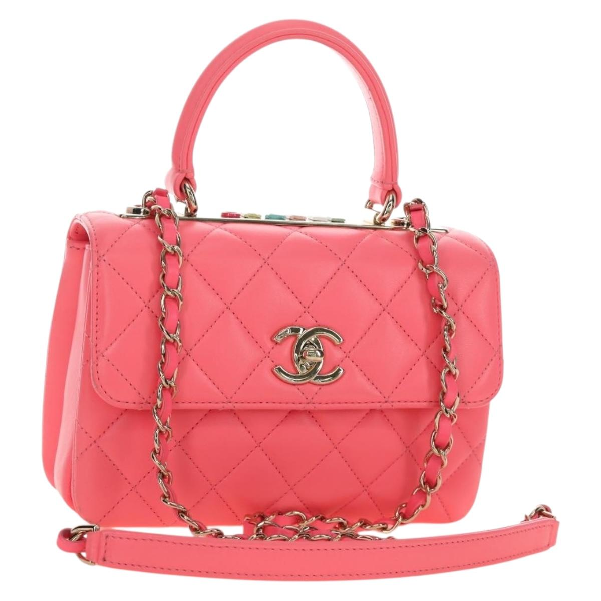 CHANEL Trendy CC Matelasse Chain Bag Leather 2way Pink Gold CC Auth 189562SAM