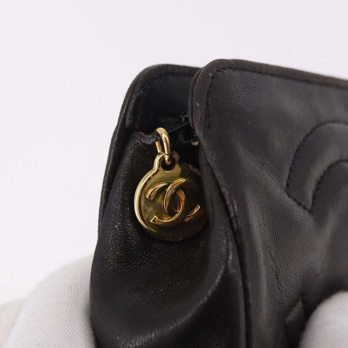 CHANEL COCO Mark Pouch Leather Black Gold CC Auth 189572