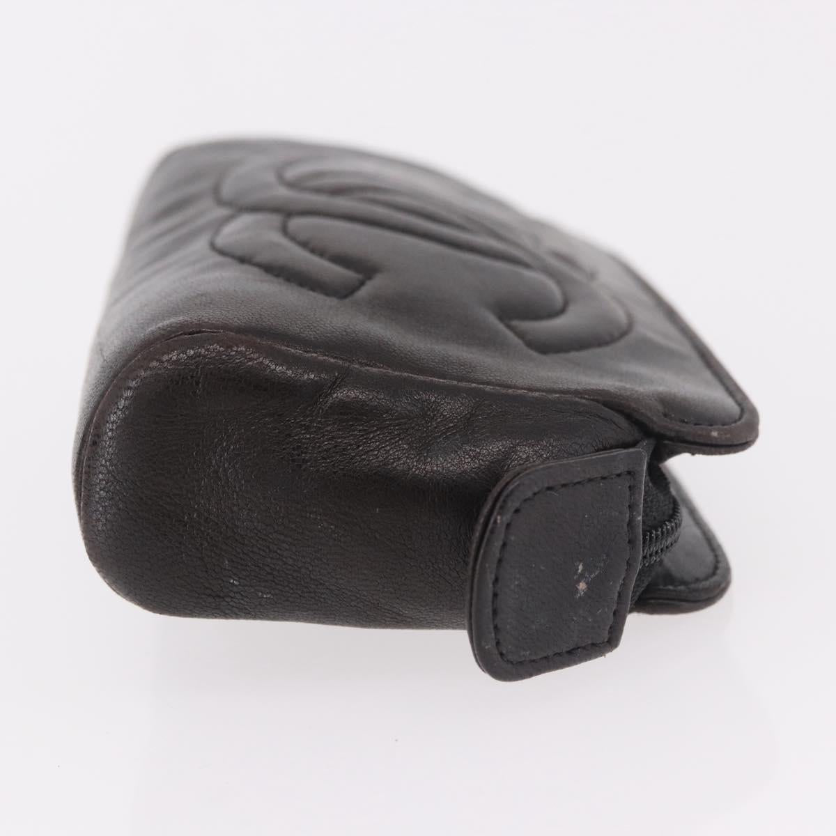 CHANEL COCO Mark Pouch Leather Black Gold CC Auth 189572