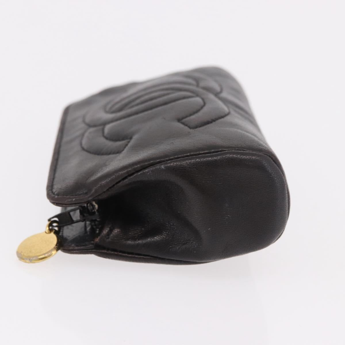 CHANEL COCO Mark Pouch Leather Black Gold CC Auth 189572