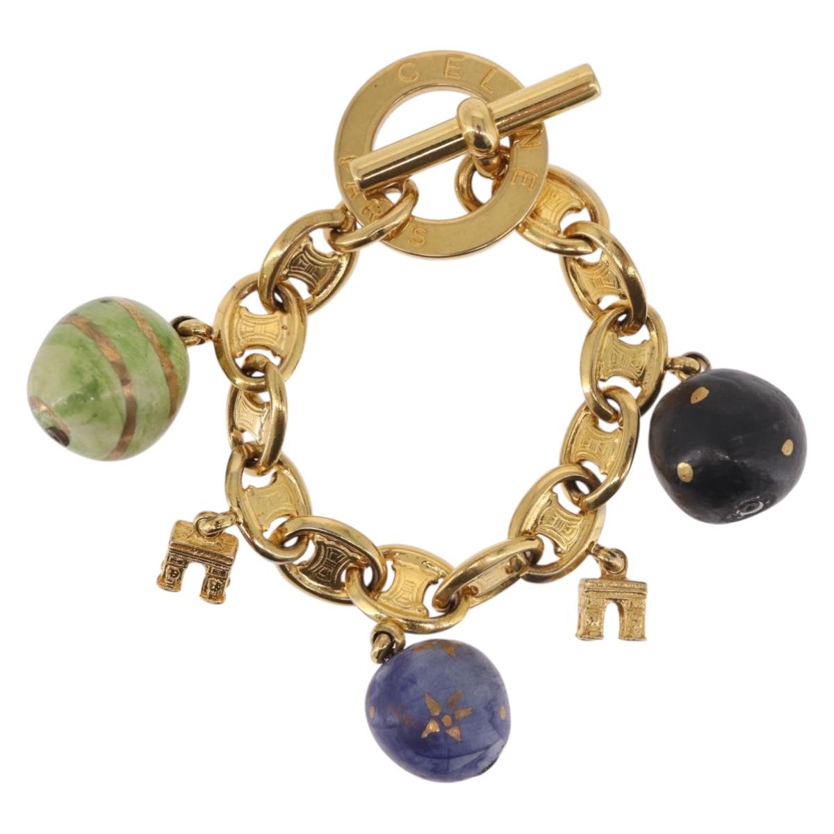 CELINE Macadam Bracelet metal Gold Tone Auth 189576M