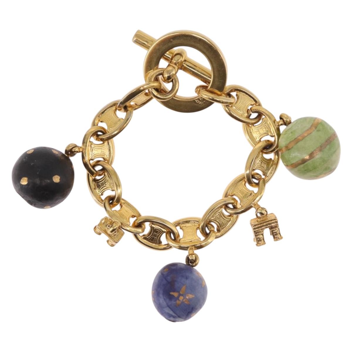 CELINE Macadam Bracelet metal Gold Tone Auth 189576M