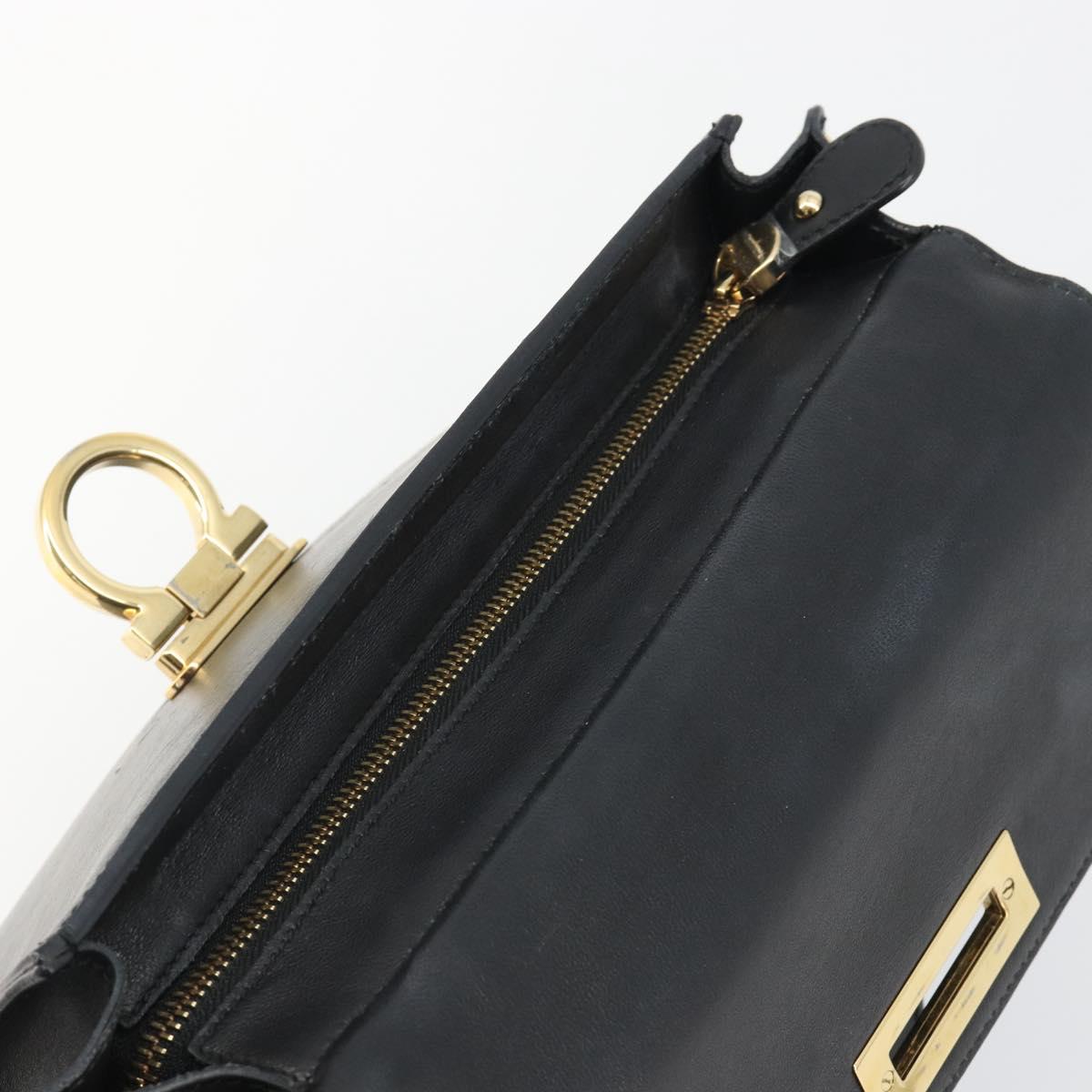 Salvatore Ferragamo Sofia Gancini Hand Bag Leather 2way Black Gold Auth 189582