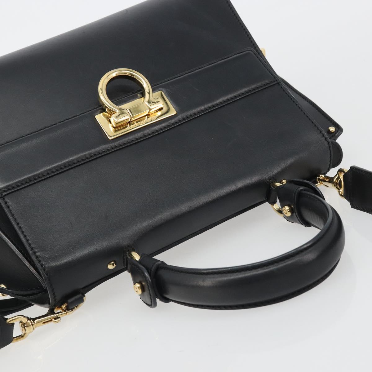 Salvatore Ferragamo Sofia Gancini Hand Bag Leather 2way Black Gold Auth 189582