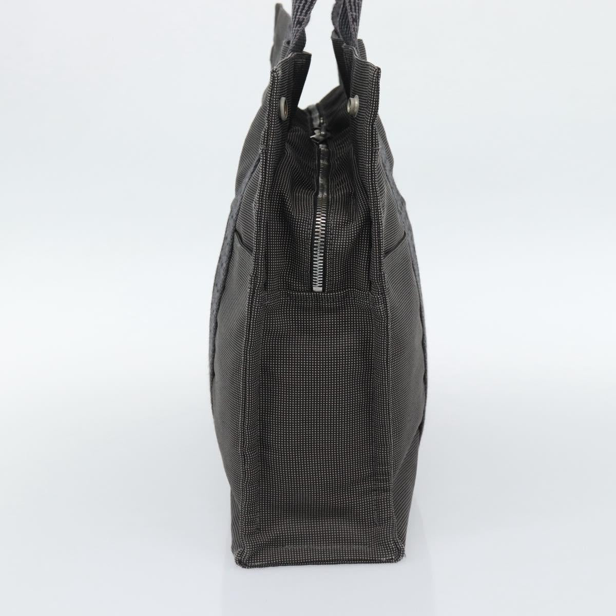 HERMES Her Line MM Hand Bag Canvas Gray Silver Auth 189583