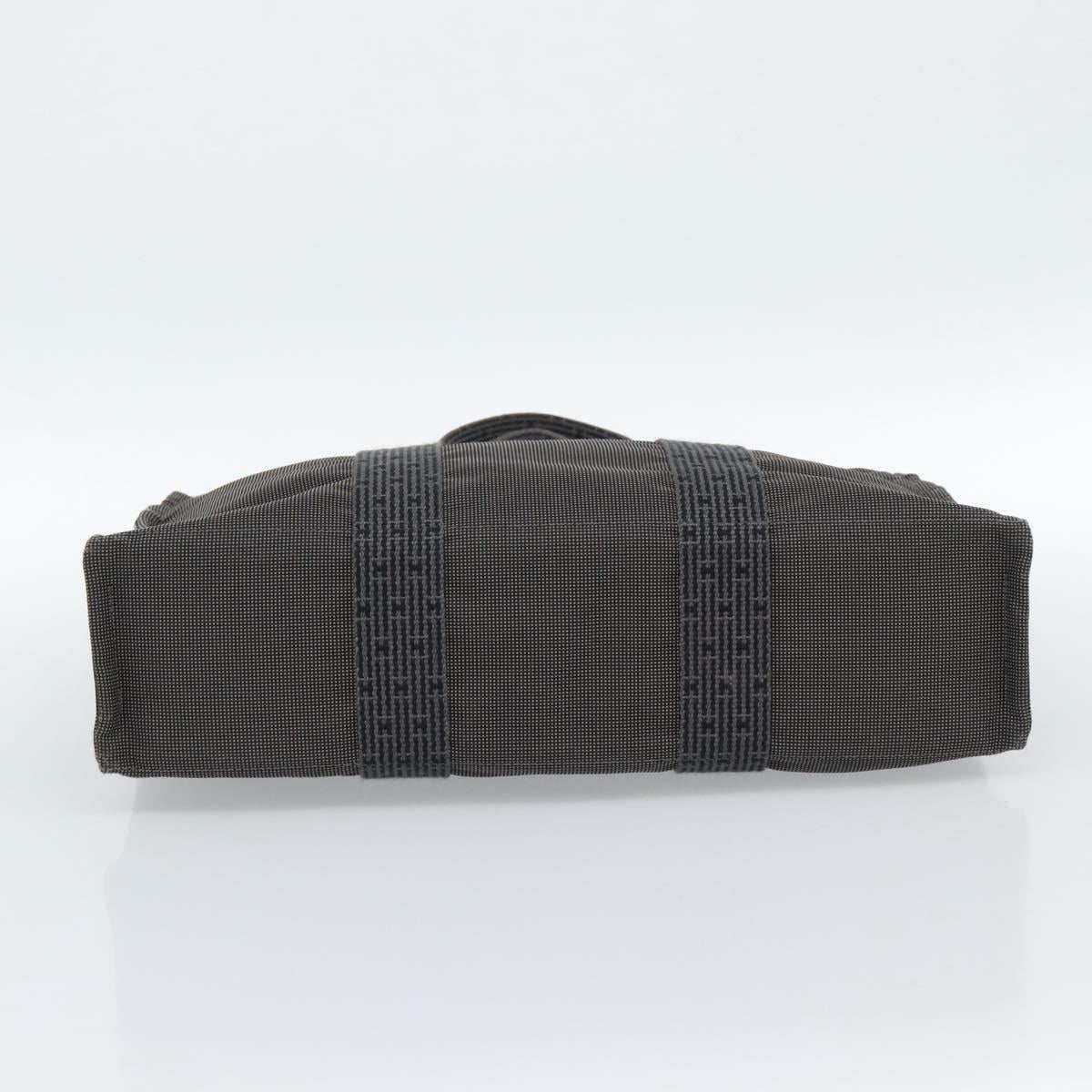 HERMES Her Line MM Hand Bag Canvas Gray Silver Auth 189583