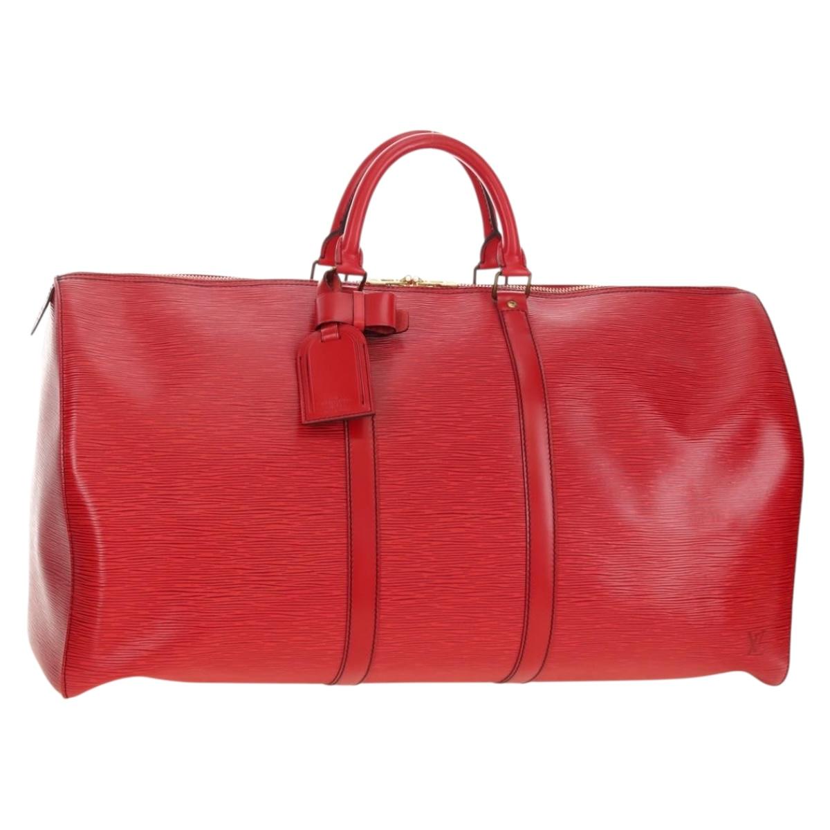 LOUIS VUITTON Epi Keepall 55 Boston Bag Red M42957 LV Auth 189584V