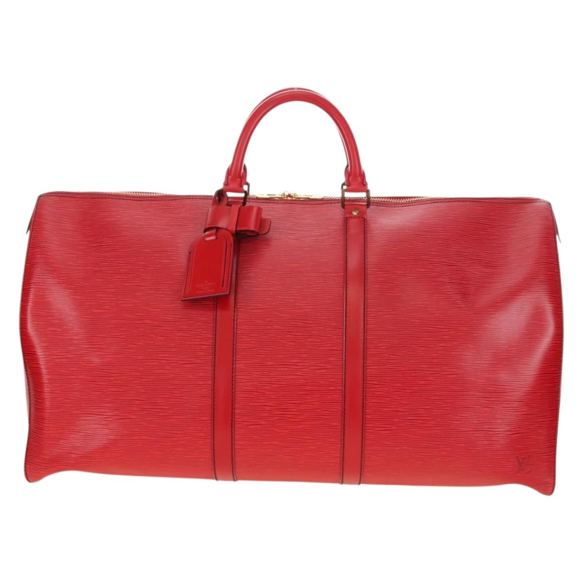 LOUIS VUITTON Epi Keepall 55 Boston Bag Red M42957 LV Auth 189584V