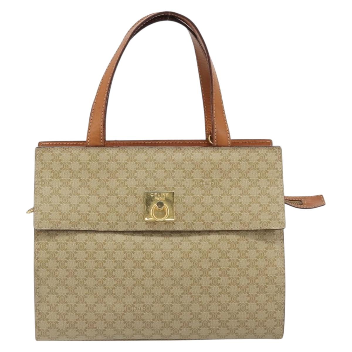 CELINE Macadam Canvas Hand Bag PVC Beige Gold Auth 189587
