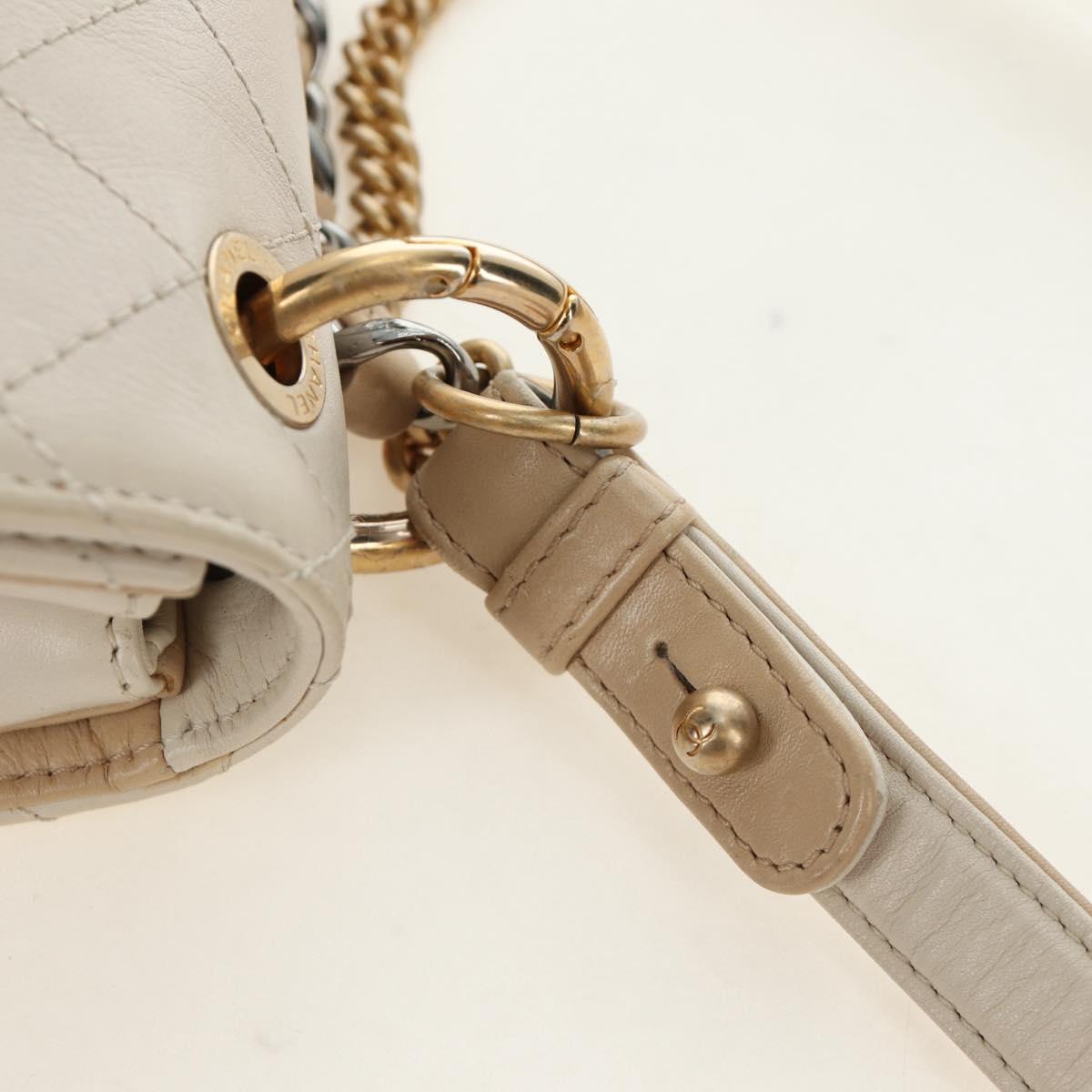 CHANEL Matelasse Shoulder Bag Leather 2way Ivory Gold Silver CC Auth 189588SAV
