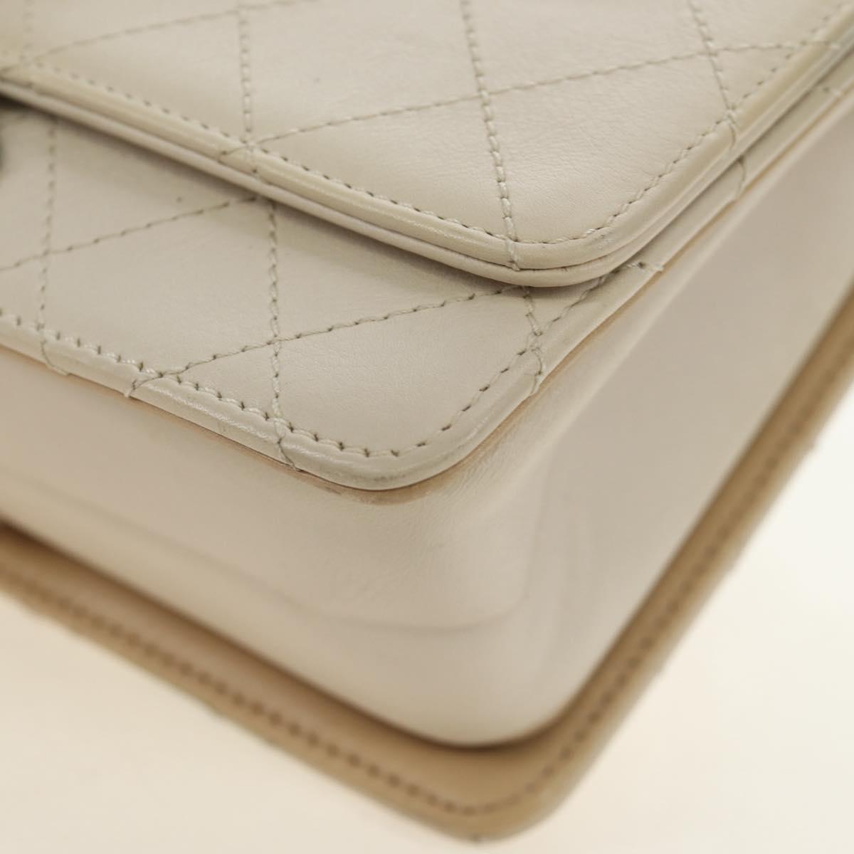 CHANEL Matelasse Shoulder Bag Leather 2way Ivory Gold Silver CC Auth 189588SAV