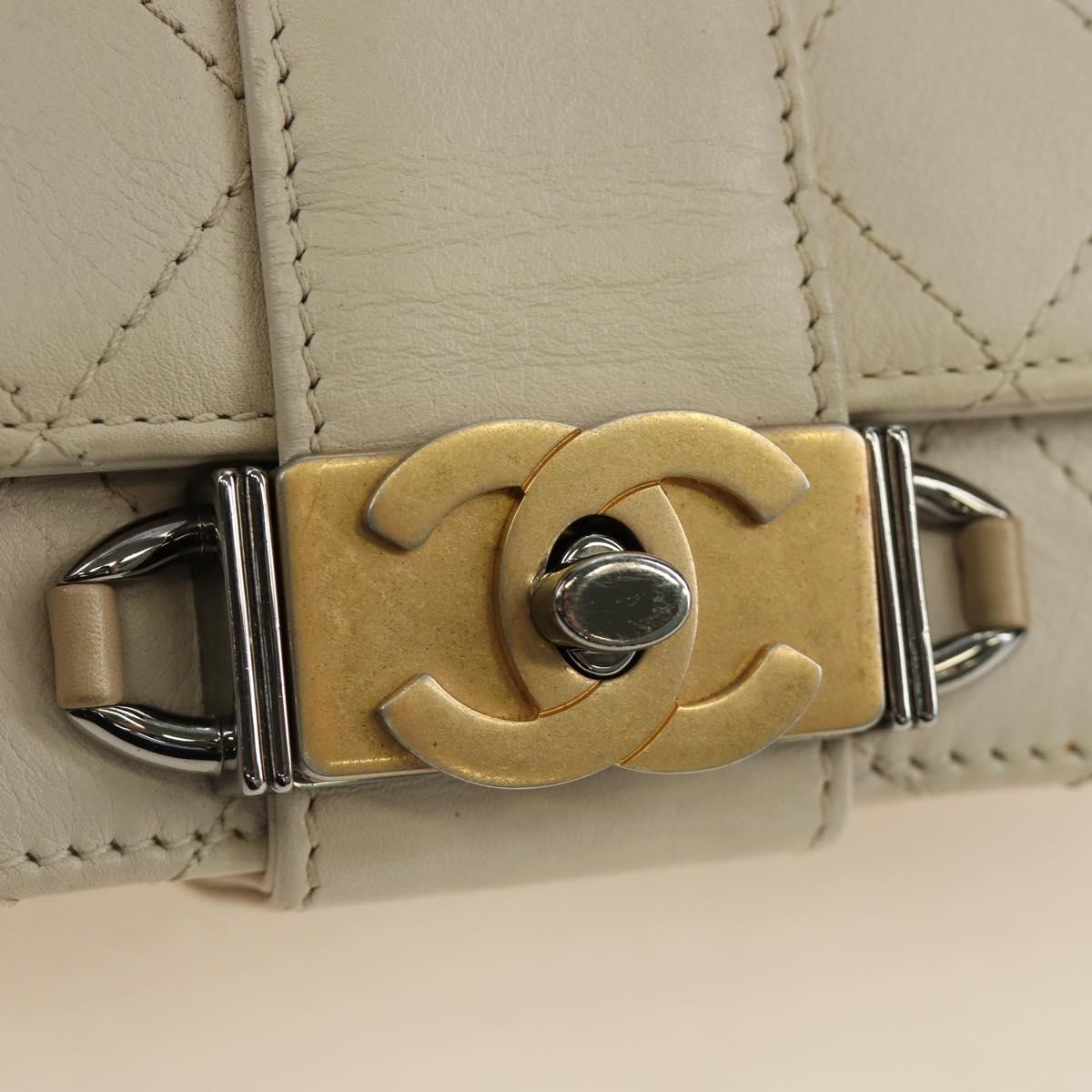 CHANEL Matelasse Shoulder Bag Leather 2way Ivory Gold Silver CC Auth 189588SAV