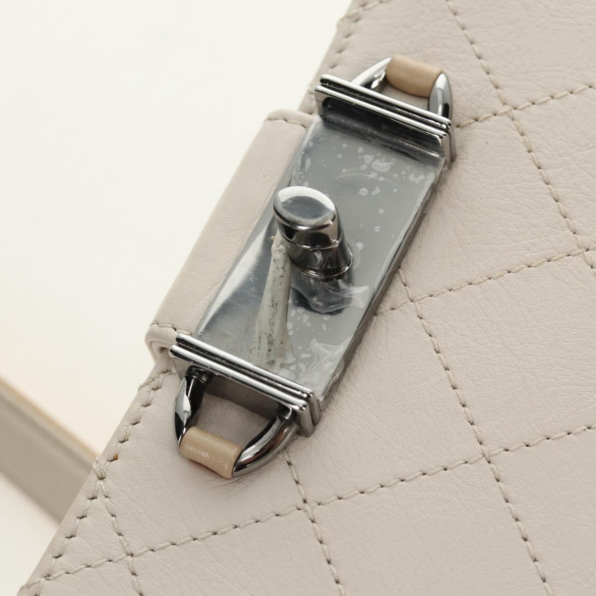 CHANEL Matelasse Shoulder Bag Leather 2way Ivory Gold Silver CC Auth 189588SAV