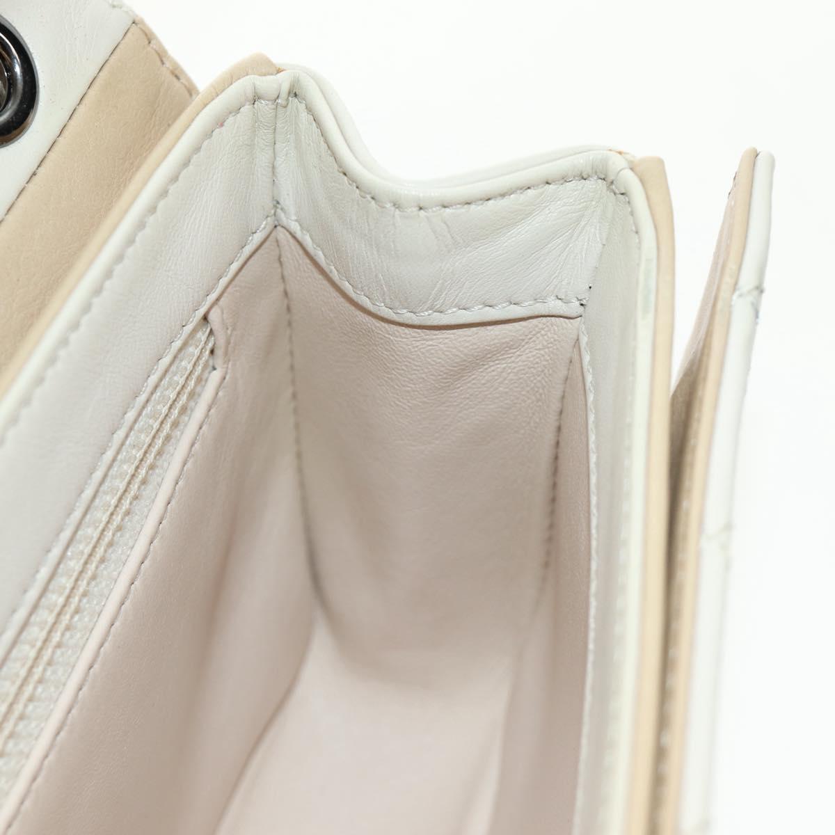 CHANEL Matelasse Shoulder Bag Leather 2way Ivory Gold Silver CC Auth 189588SAV