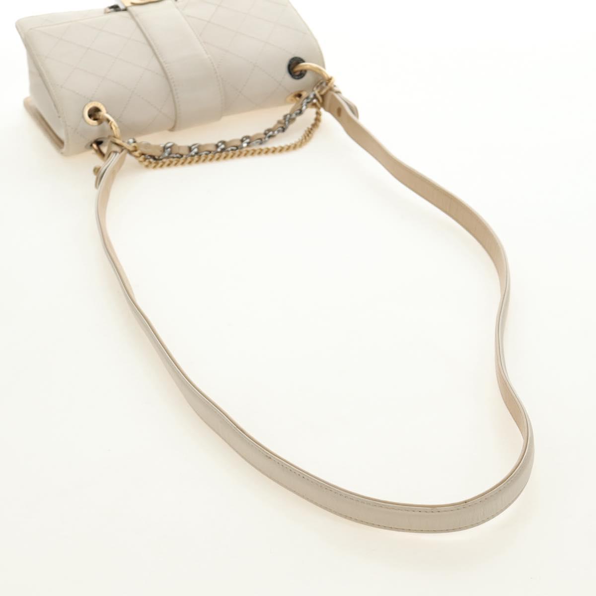 CHANEL Matelasse Shoulder Bag Leather 2way Ivory Gold Silver CC Auth 189588SAV