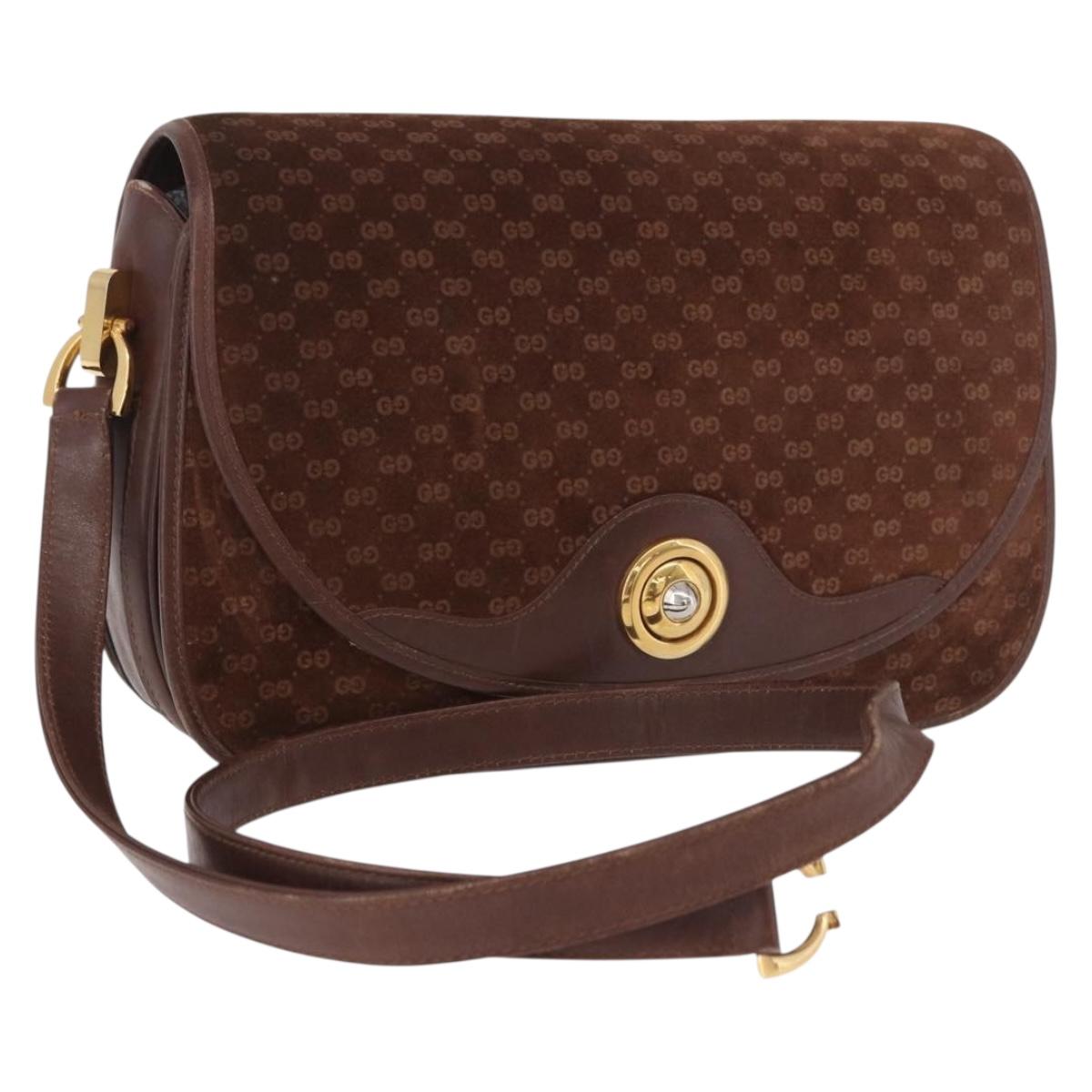 GUCCI Micro GG Canvas Shoulder Bag Suede Brown Gold Auth 189589