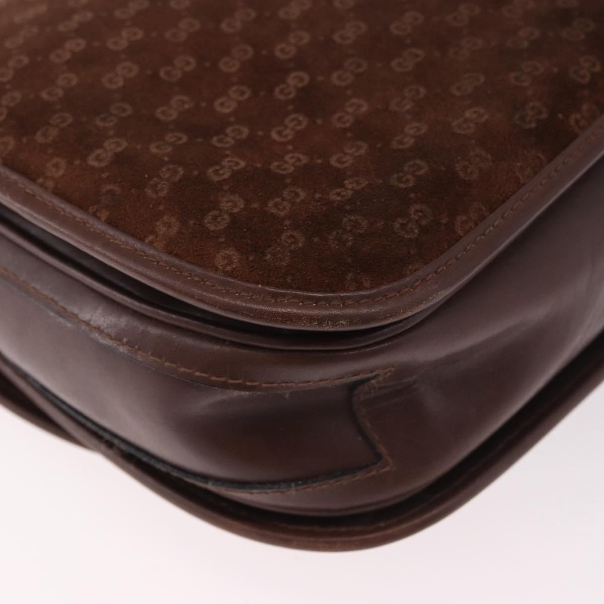 GUCCI Micro GG Canvas Shoulder Bag Suede Brown Gold Auth 189589