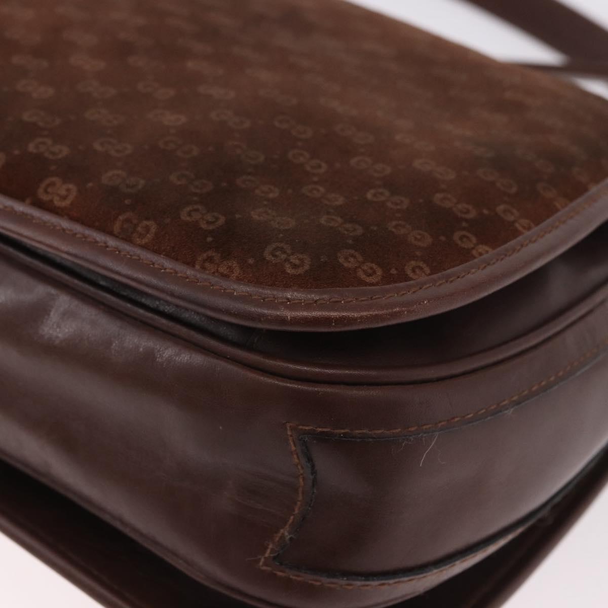 GUCCI Micro GG Canvas Shoulder Bag Suede Brown Gold Auth 189589