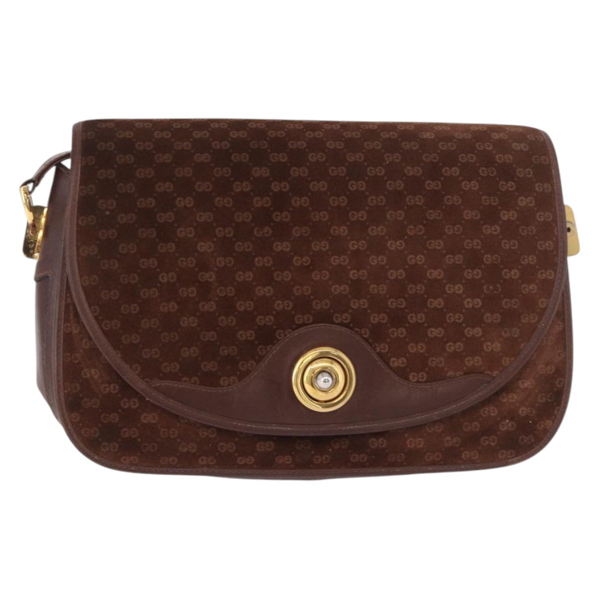 GUCCI Micro GG Canvas Shoulder Bag Suede Brown Gold Auth 189589