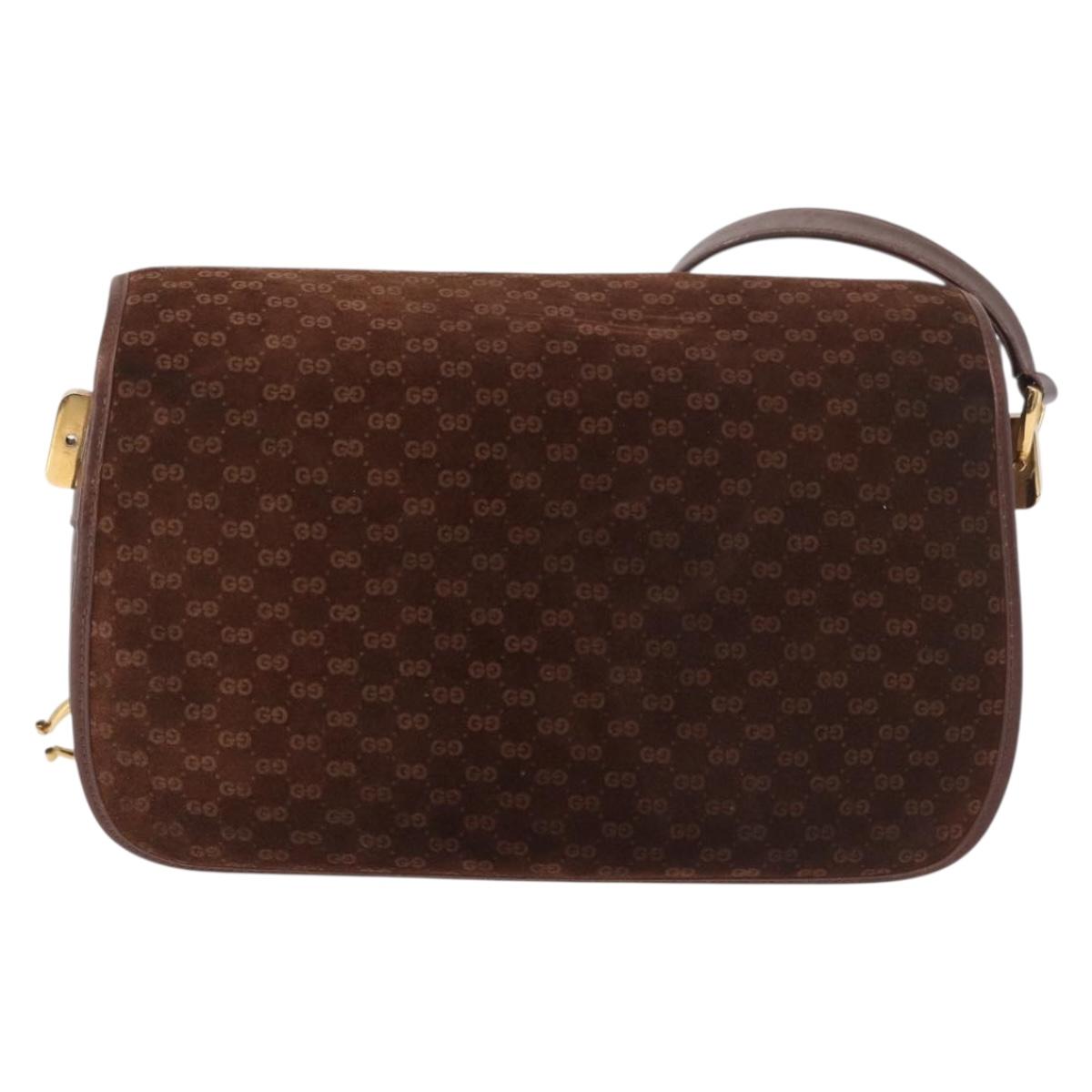 GUCCI Micro GG Canvas Shoulder Bag Suede Brown Gold Auth 189589