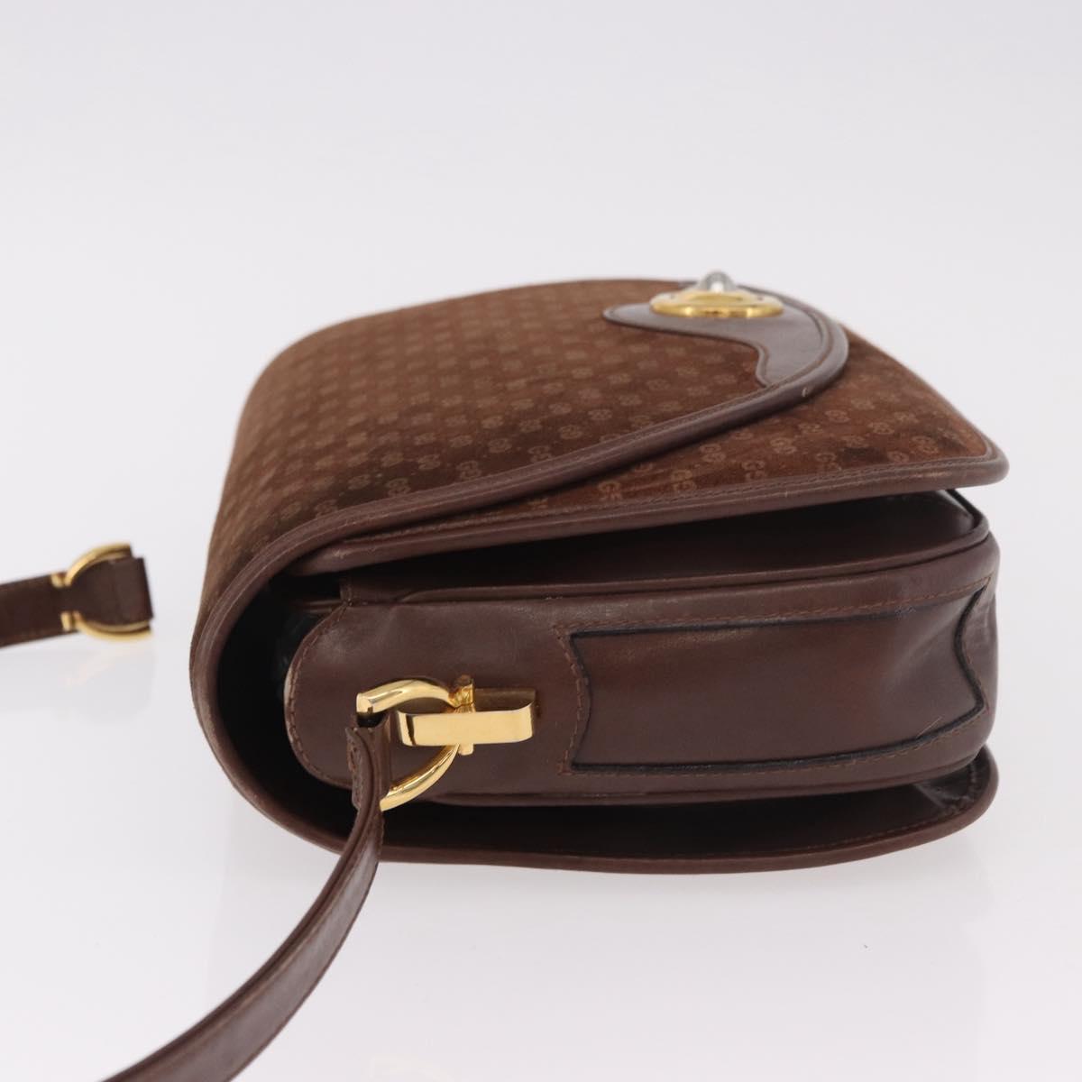 GUCCI Micro GG Canvas Shoulder Bag Suede Brown Gold Auth 189589