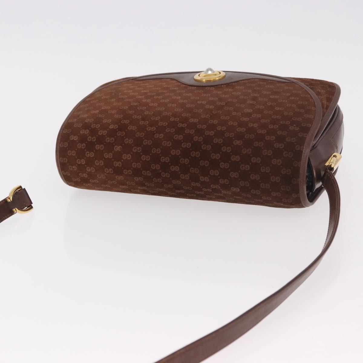 GUCCI Micro GG Canvas Shoulder Bag Suede Brown Gold Auth 189589