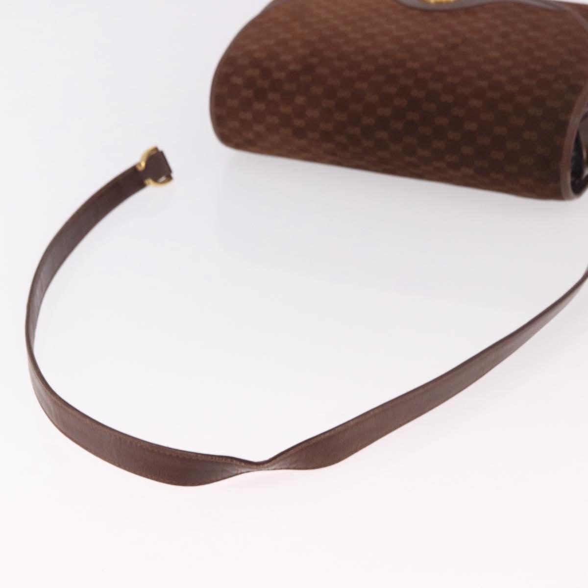 GUCCI Micro GG Canvas Shoulder Bag Suede Brown Gold Auth 189589