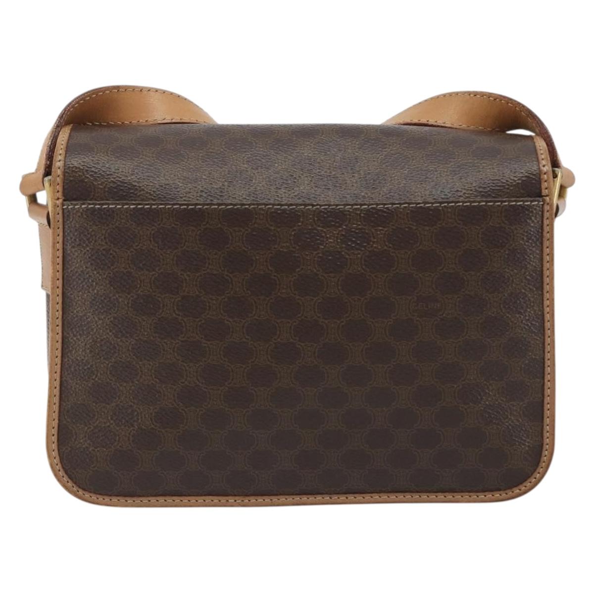 CELINE Macadam Canvas Circle Shoulder Bag PVC Leather Brown Gold Auth 189595