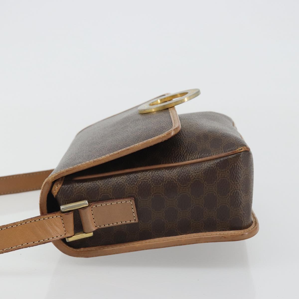 CELINE Macadam Canvas Circle Shoulder Bag PVC Leather Brown Gold Auth 189595