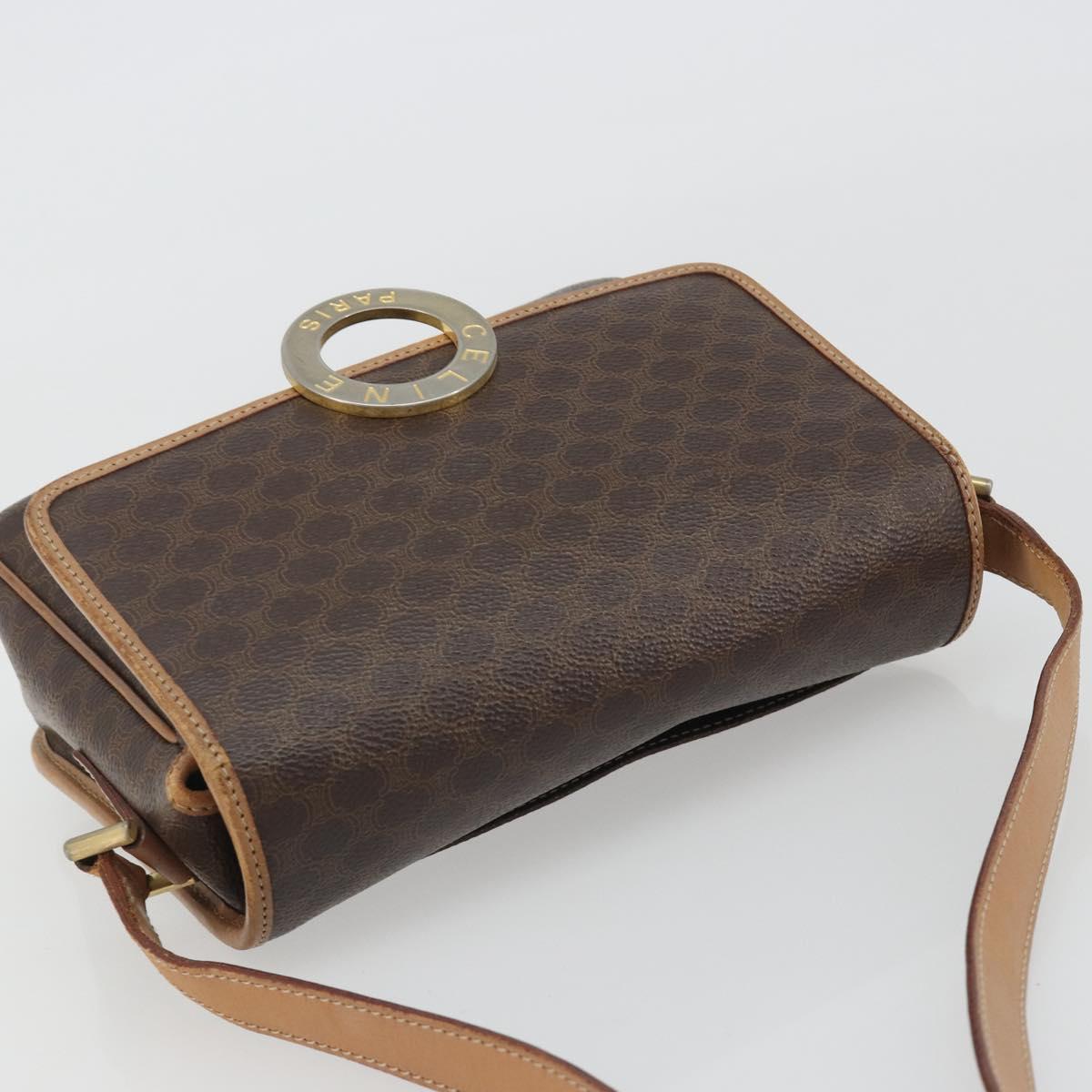 CELINE Macadam Canvas Circle Shoulder Bag PVC Leather Brown Gold Auth 189595