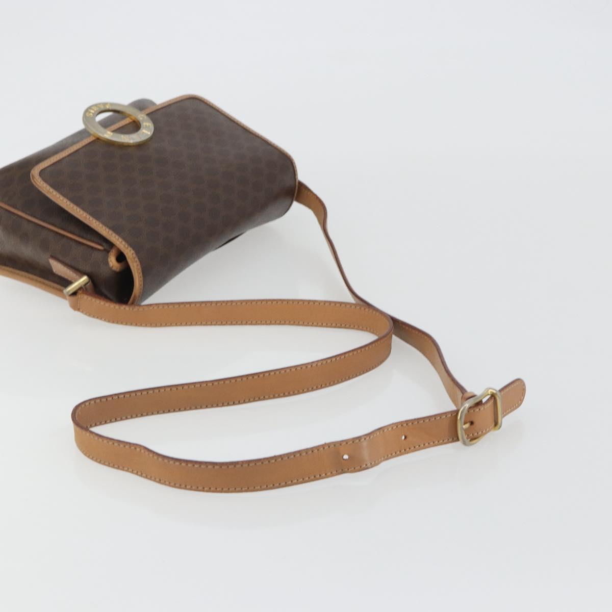 CELINE Macadam Canvas Circle Shoulder Bag PVC Leather Brown Gold Auth 189595