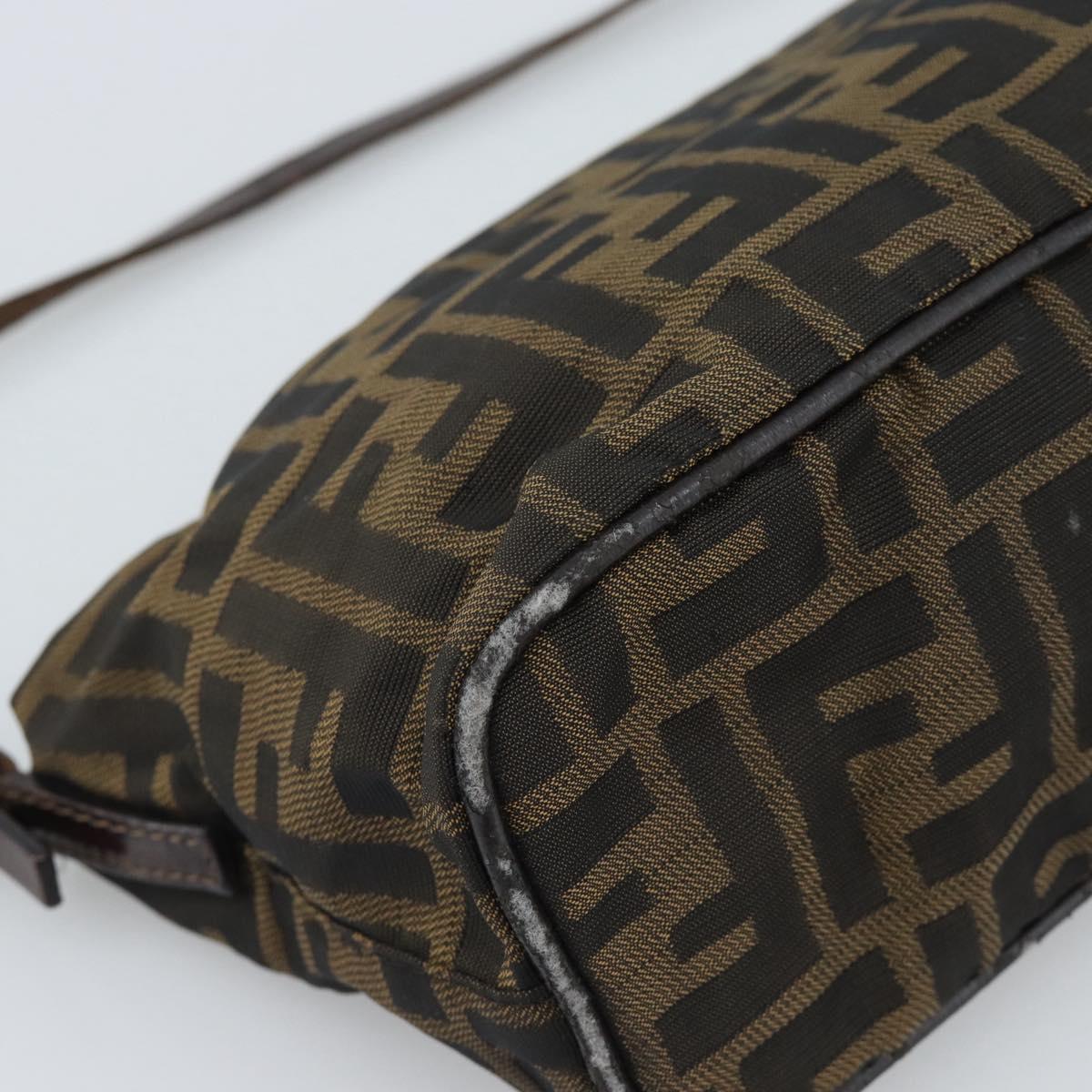 FENDI Zucca Canvas Shoulder Bag Brown Black Auth 189598