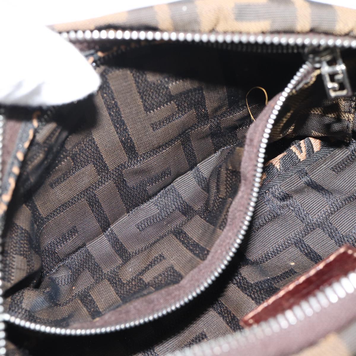 FENDI Zucca Canvas Shoulder Bag Brown Black Auth 189598