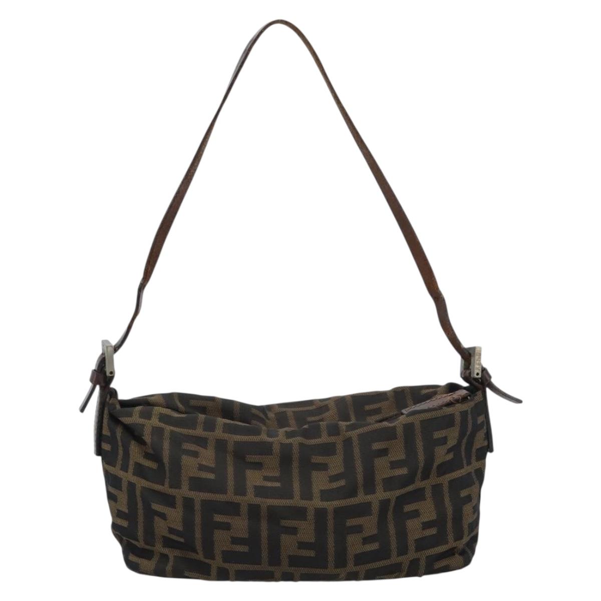 FENDI Zucca Canvas Shoulder Bag Brown Black Auth 189598