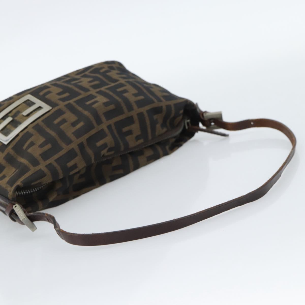 FENDI Zucca Canvas Shoulder Bag Brown Black Auth 189598