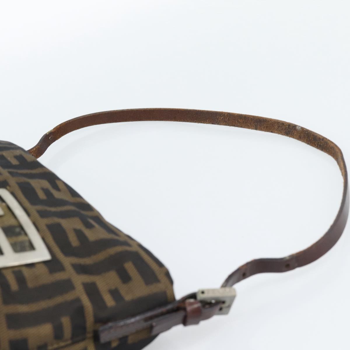 FENDI Zucca Canvas Shoulder Bag Brown Black Auth 189598